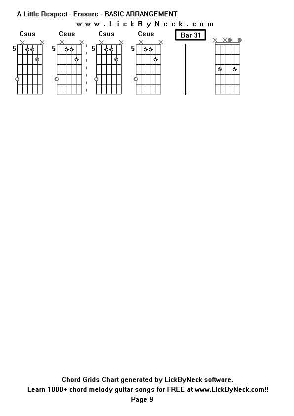 Chord Grids Chart of chord melody fingerstyle guitar song-A Little Respect - Erasure - BASIC ARRANGEMENT,generated by LickByNeck software.